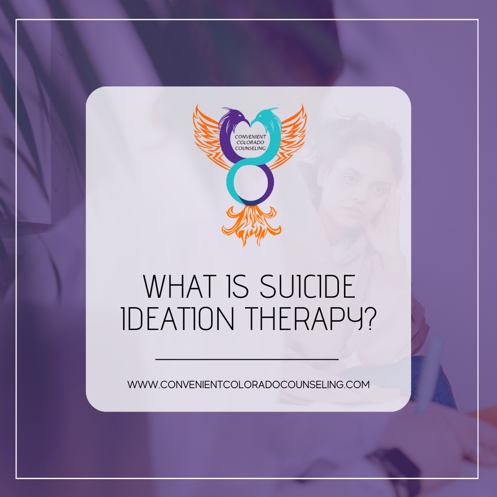 a picture of a woman in counseling with the blog title that reads, "what is suicide ideation therapy"