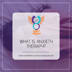 a picture of a woman laying down covering her face with a blog title that reads, "what is anxiety therapy?"