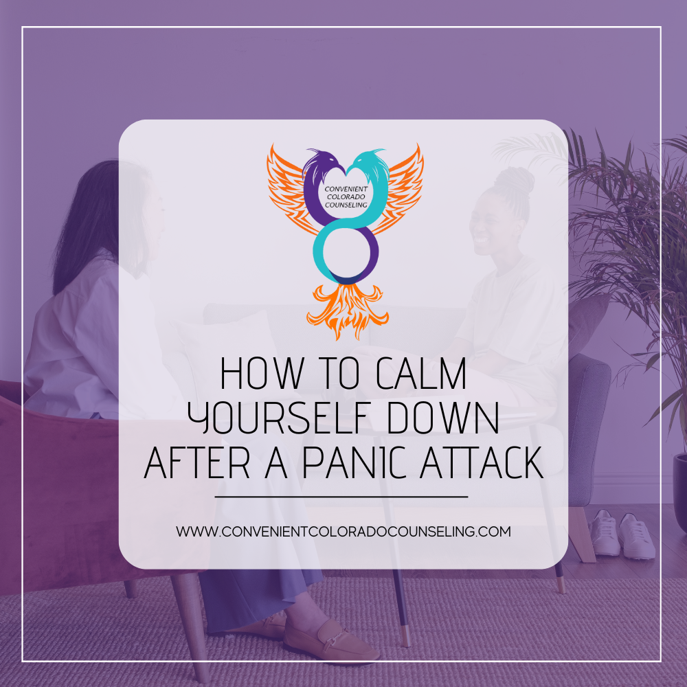 a picture of two women talking with the blog caption that reads, "how to calm yourself down after a panic attack"