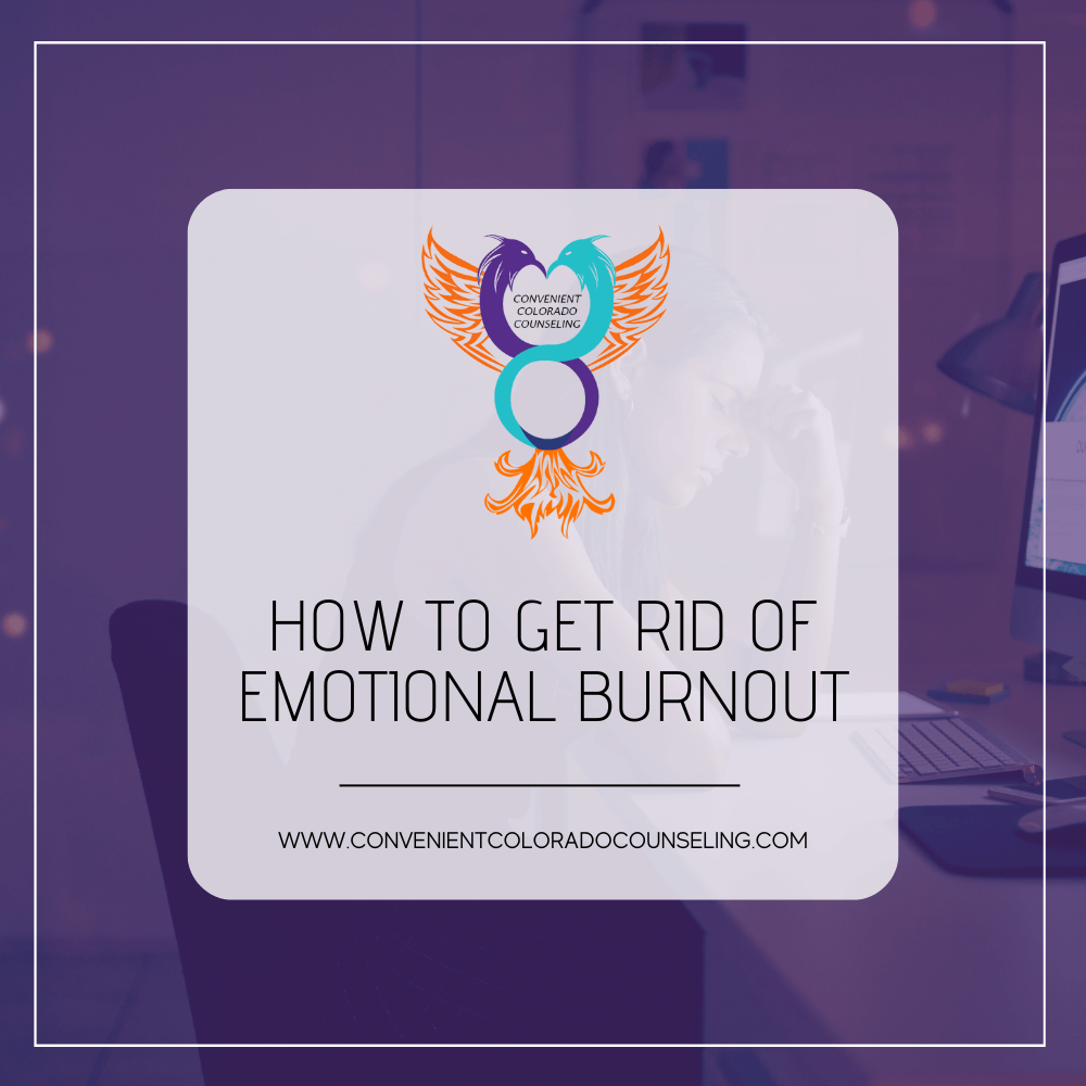 a picture of someone sitting in front of their computer stressed with a blog title that reads, "How to get rid of emotional burnout"